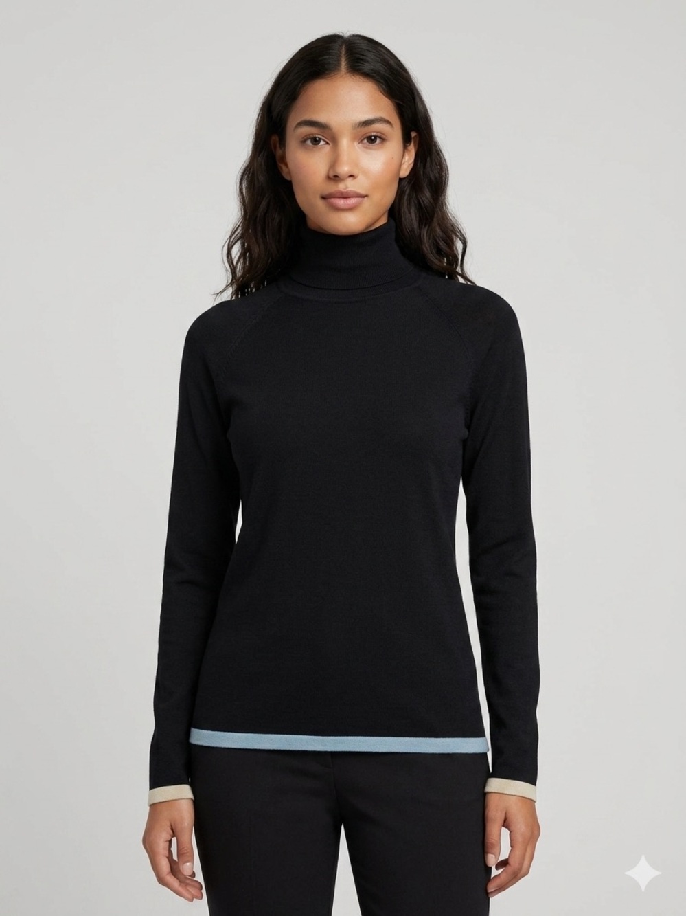 White + Warren Black Silk Turtleneck Sweater Colorblock Minimalist Lightweight